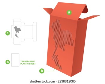 Box with stenciled Thailand map die cut template and 3D mockup