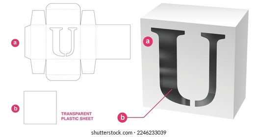 Box with stenciled U alphabet window die cut template