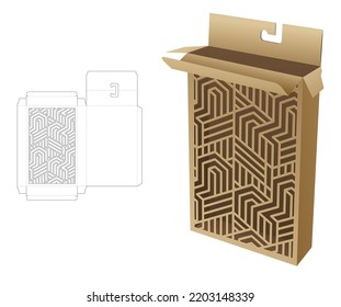 Box With Stenciled Window And Hang Hole Die Cut Template And 3D Mockup