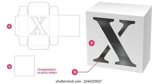 Box with stenciled X alphabet window die cut template