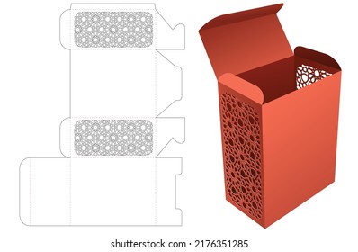 Box with steniled pattern on side walls die cut template and 3D mockup