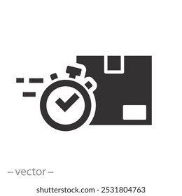 box with stopwatch, fast delivery icon, flat vector illustration