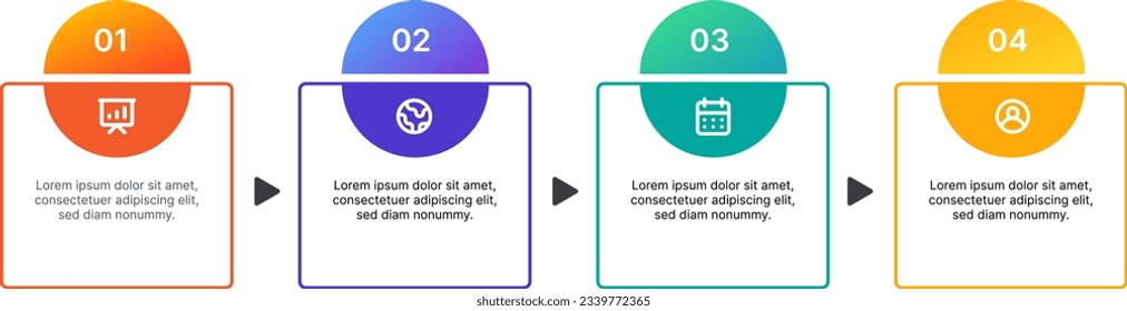 Box style visual infographic with gradient color theme used for presentations