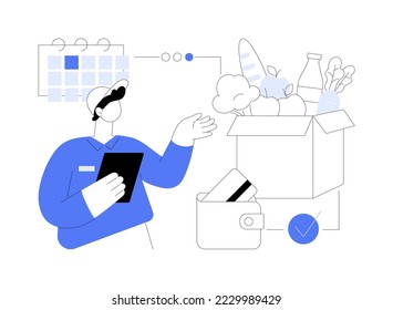 Box subscription service abstract concept vector illustration. Subscription plan, ecommerce business, shopping service, box delivery startup, internet marketing, marketplace abstract metaphor.