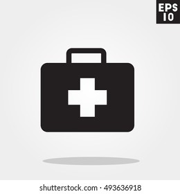 Box and suitcase first aid pack hospital icon in trendy flat style isolated on grey background. Id card symbol for your design, logo, UI. Vector illustration, EPS10.