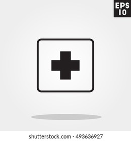 Box and suitcase first aid pack hospital icon in trendy flat style isolated on grey background. Id card symbol for your design, logo, UI. Vector illustration, EPS10.