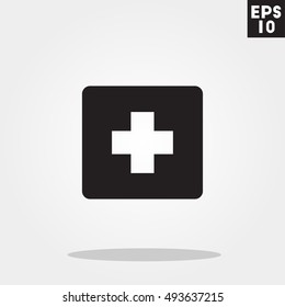 Box and suitcase first aid pack hospital icon in trendy flat style isolated on grey background. Id card symbol for your design, logo, UI. Vector illustration, EPS10.