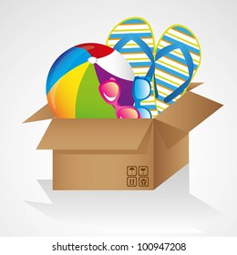 box summer and beach objects isolated on white background