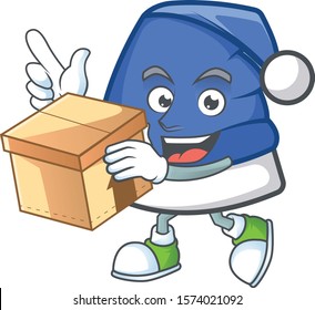 With box Super Funny blue christmas hat cartoon character style