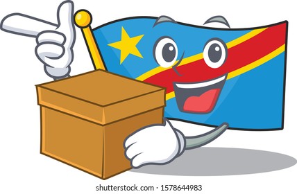 With box Super Funny flag democratic republic cartoon character style