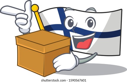 With box Super Funny flag finland cartoon character style