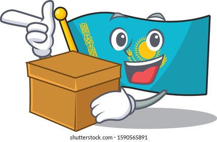 With box Super Funny flag kazakhstan cartoon character style