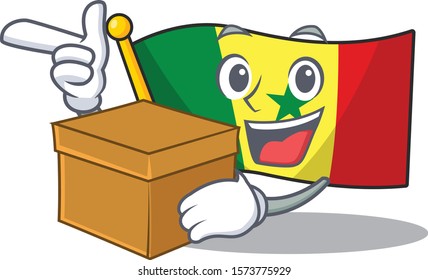 With box Super Funny Flag Senegal cartoon character style