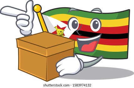 With box Super Funny flag zimbabwe cartoon character style