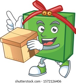 With box Super Funny green gift box cartoon character style
