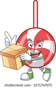 With box Super Funny striped peppermint candy cartoon character style