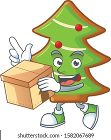 With box Super Funny trees cookies cartoon character style