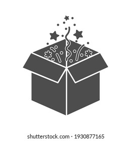 box with a surprise, an illusion, or a firework display. Silhouette drawing. Vector illustration isolated on a white background. Flat Style