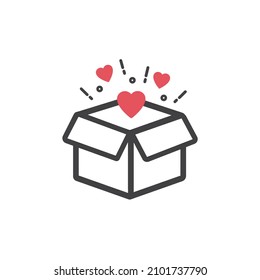 Una caja de sorpresas, un regalo o un envío del cual salen los corazones.