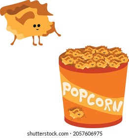 
Box of sweet popcorn for watching a movie in the cinema. 
Cartoon hero popcorn.