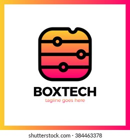 Box Tech Logo. Square media signal logotype. Colorful logotype