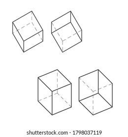 Box Technical 3D Drawing. Orthographic View Two Point Perspective. Vector Illustration.