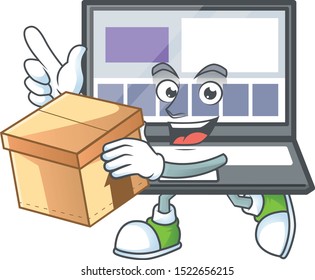 With box technology laptop with character mascot shape