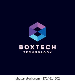 Box Technology Logo Design Vector. Digital Symbol and App emblem icon for company.