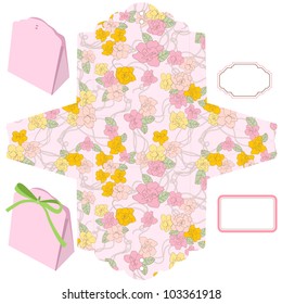 Box template. Floral pattern. Blank label.