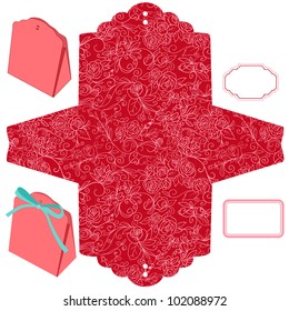 Box template. Floral pattern. Empty label.