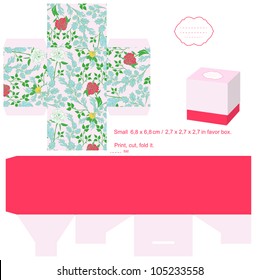 Box template. Floral pattern. Empty label.