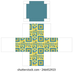 Box template with geometric pattern - cube