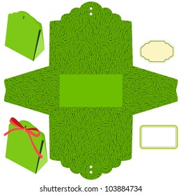 Box template. Grass pattern. Empty label.