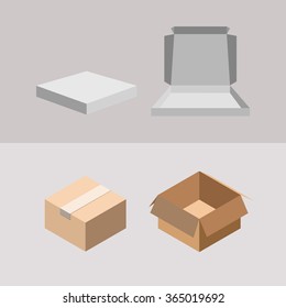 Box template icon isometric. Collection recycle brown box packaging. vector illustration. White Product Cardboard Package Box. Illustration Isolated on grey Background. 