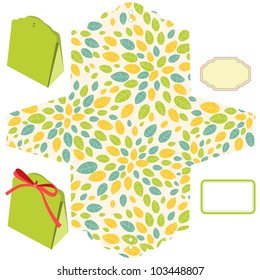 Box template. Leaf pattern. Blank label.