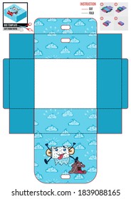 Box-Vorlage zum Drucken. blauer Hintergrund und Toilettenpapier. Doodstyle-Vektorgrafik