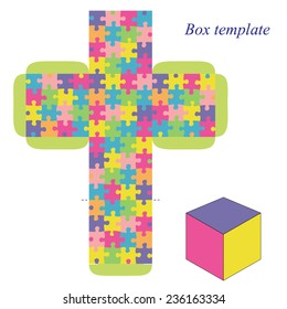 Box template with puzzle pattern, vector