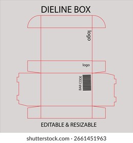 Box template with red lines and text dieline packaging