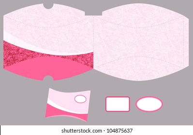 Box template. Roses pattern. Empty label.