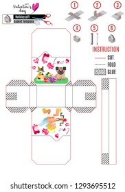 box template for valentines day with lovers animals