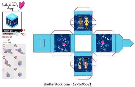 box template for valentines day with lovers couple of lovers