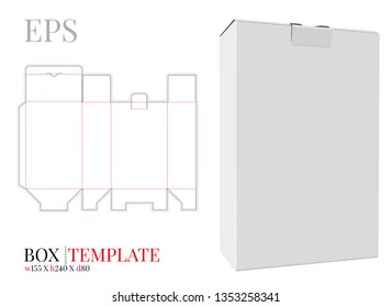 Box Template, Vector with die cut / laser cut layers. White, clear, blank, isolated Box mock up isolated on white background with perspective view, Packaging Design