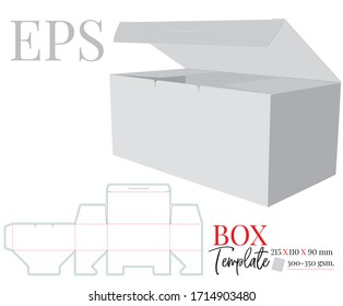 Box Template. Vector with die cut / laser cut layers. Packaging Design, presentation. White, clear, blank, isolated open tea box mock up on white background with perspective view
