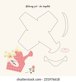 Box template. Watering pot. Empty label.