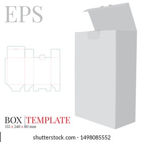 Box Template,Vector with die cut / laser cut lines. White, clear, blank, isolated  box mock up on white background with perspective view. Packaging design
