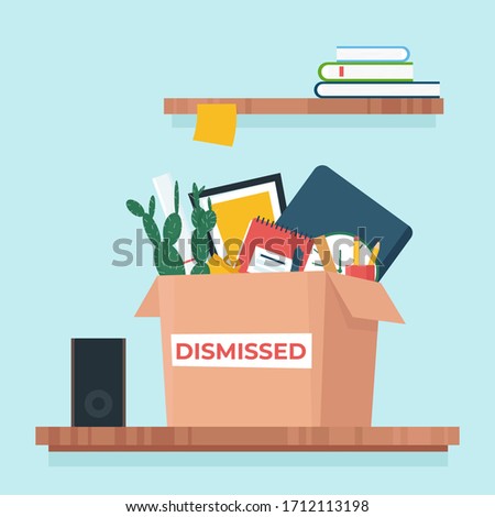 Box with things. Firing from a job concept, dismissed. Vector illustration in flat style