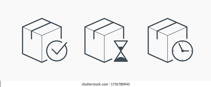 Box time and done line vector minimalistic icon. Delivery symbol. Box clock silhouette icon for web design. Distribution flat icon for app design. Transportation sign minimal flat linear icons