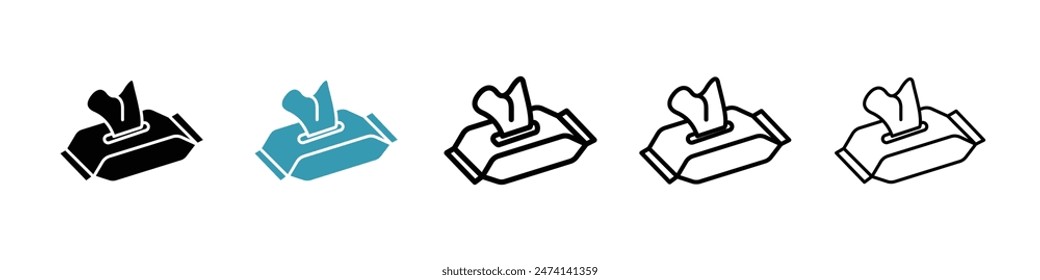 Box Tissue-Vektorgrafik-Symbol-Set. Baby-Wipe-Pack-Box-Vektorgrafik-Symbol. Einweg-Gesichtsbinde-nasses Handtuch-Pack-Zeichen für UI-Designs.