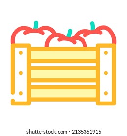 Box mit Tomatenfarbsymbol Vektorgrafik. Kiste mit Tomatenzeichen. einzelne Symbolillustration