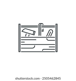 Caja, herramienta, herramientas, martillo, medición, cinta, reparaciones, icono de construcción, Ilustración vectorial